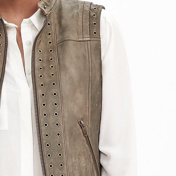 Banana Republic Heritage Leather Grommet Vest Olive XS NWT - Picture 6 of 12